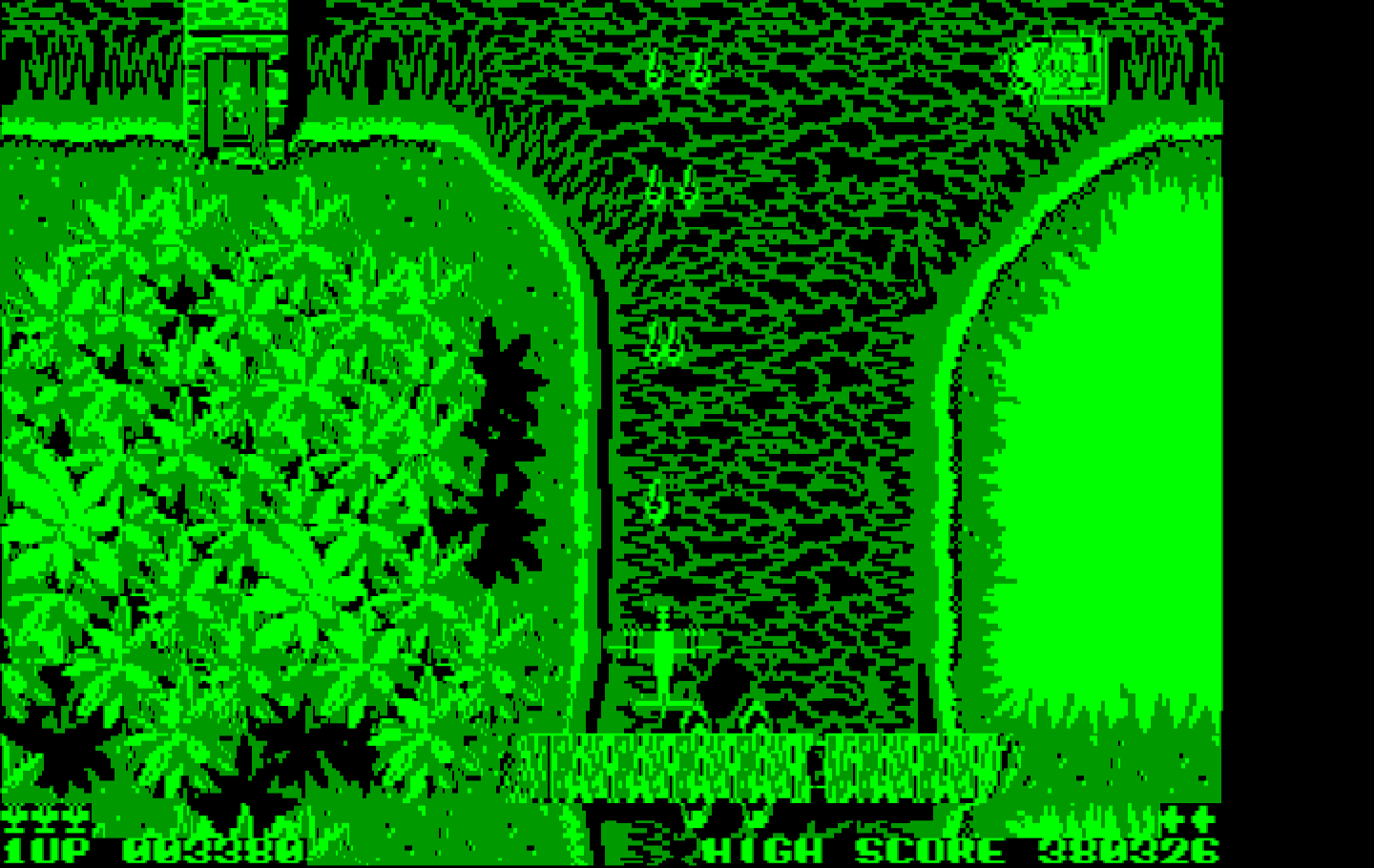 Sky Shark IBM PC/Compatibles Screenshot: The players plane has a more powerful weapon now.