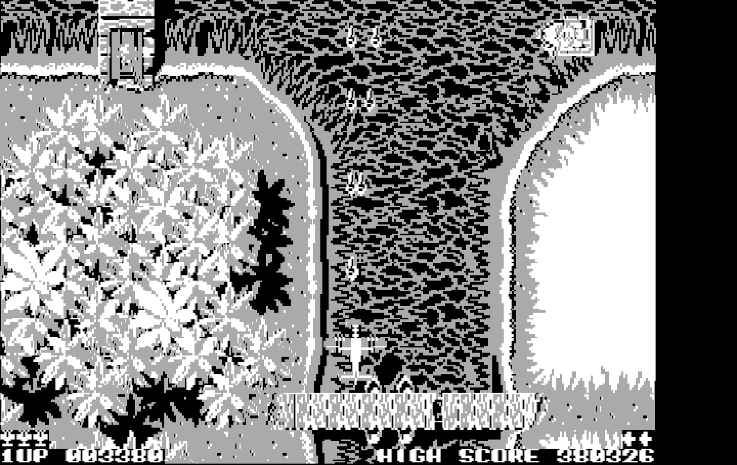 Sky Shark IBM PC/Compatibles Screenshot: The players plane has a more powerful weapon now.