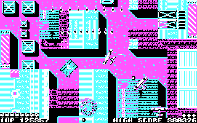 Sky Shark IBM PC/Compatibles Screenshot: My plane has been hit!