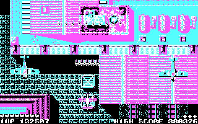 Sky Shark IBM PC/Compatibles Screenshot: Those two large planes on either side of me are deadly...