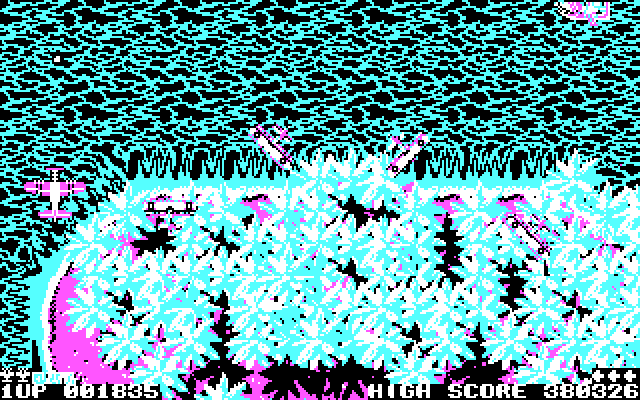 Sky Shark IBM PC/Compatibles Screenshot: Surrounded! Enemy planes are everywhere.