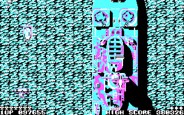 Sky Shark IBM PC/Compatibles Screenshot: You can attempt to destroy large battleships, or just dodge their fire.
