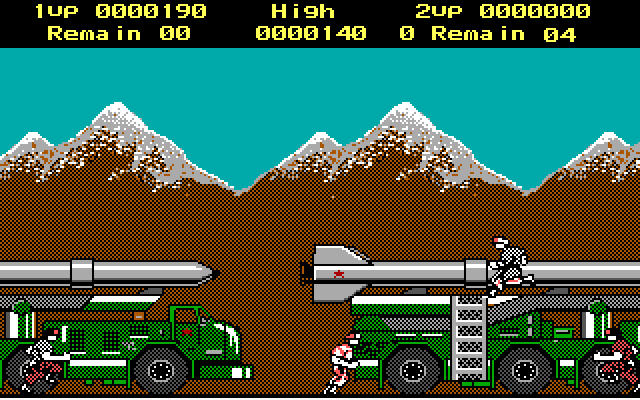Rush'n Attack IBM PC/Compatibles Screenshot: Under attack from all sides!