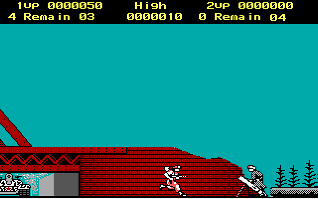Rush'n Attack IBM PC/Compatibles Screenshot: End of the first level; this guy can be deadly!