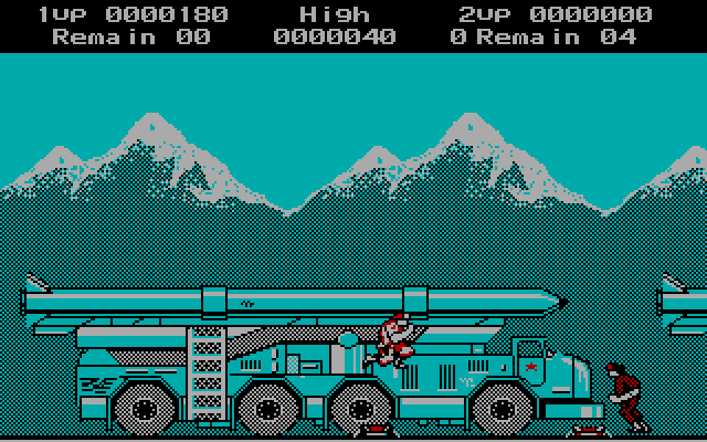 Rush'n Attack IBM PC/Compatibles Screenshot: Jump over land mines.