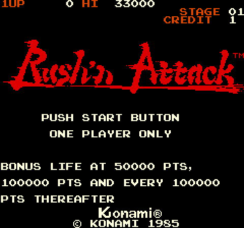 Rush'n Attack Arcade Screenshot: Coin inserted, press button to start.