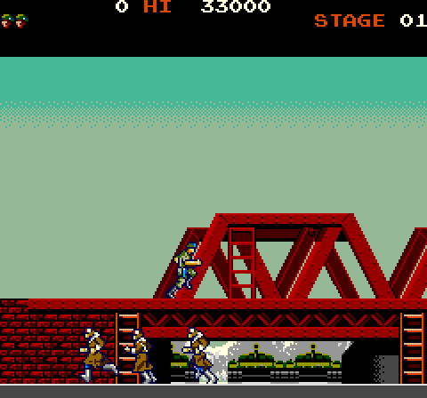 Rush'n Attack Arcade Screenshot: The first enemies approach...