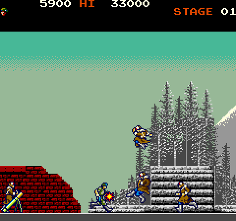 Rush'n Attack Arcade Screenshot: Watch out for enemies that attack from above...
