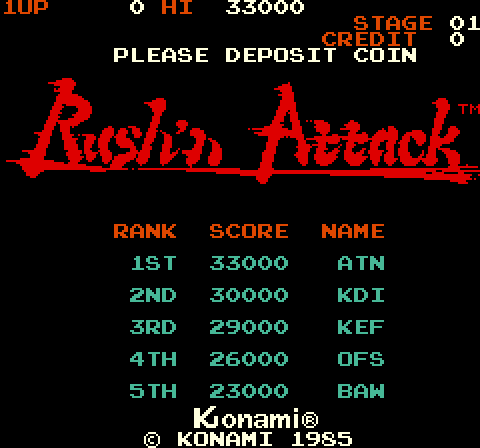Rush'n Attack Arcade Screenshot: Title screen (U.S. version).