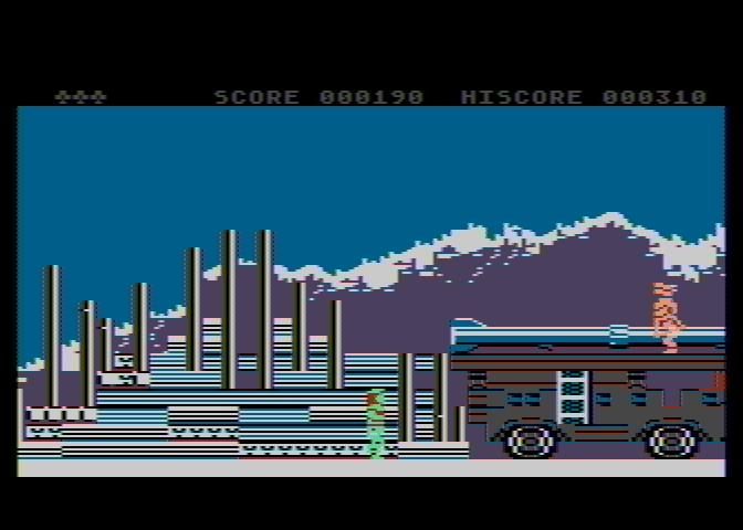 Rush'n Attack Atari 8-bit Screenshot: Moving on to the next area...