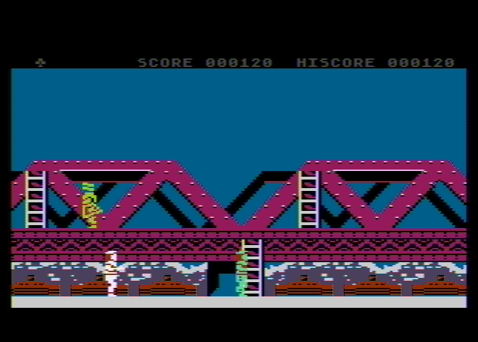 Rush'n Attack Atari 8-bit Screenshot: Watch out for enemies sneaking up behind you!