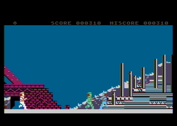 Rush'n Attack Atari 8-bit Screenshot: Uh oh, I've been caught!