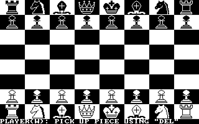 Chess88 IBM PC/Compatibles Screenshot: The chess board; opening configuration.