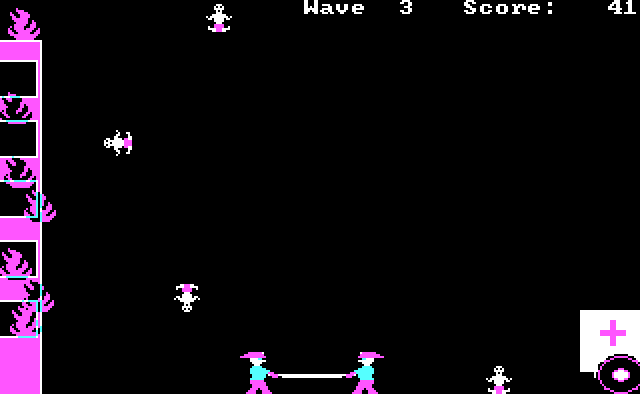 Bouncing Babies IBM PC/Compatibles Screenshot: Oops, one of the babies landed on the ground...