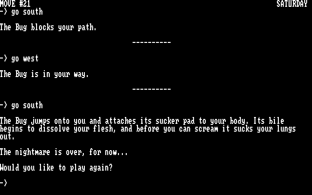 Mist, The IBM PC/Compatibles Screenshot: Game over; this is one of many ways to die.