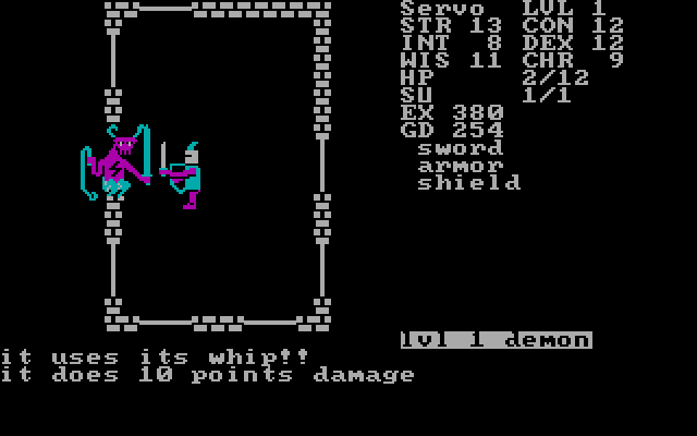 Telengard IBM PC/Compatibles Screenshot: I've been dealt 10 points of damage...