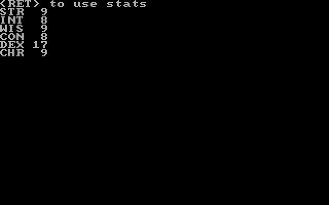 Telengard IBM PC/Compatibles Screenshot: Creating a new character.