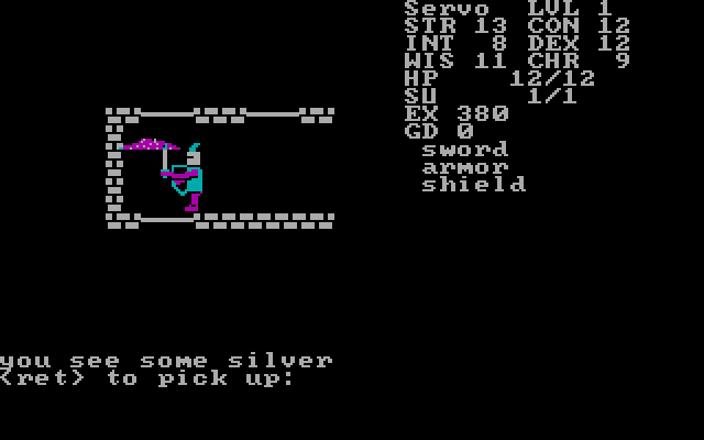 Telengard IBM PC/Compatibles Screenshot: Here's some silver to pick up...