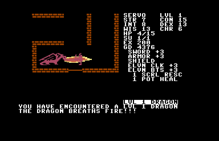 Telengard Commodore 64 Screenshot: Oh no, another dragon!