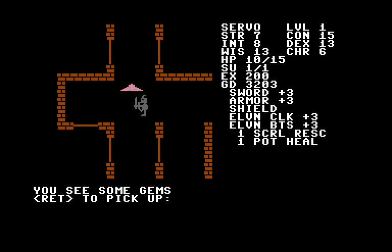 Telengard Commodore 64 Screenshot: Ooh, gems; I'll take those!