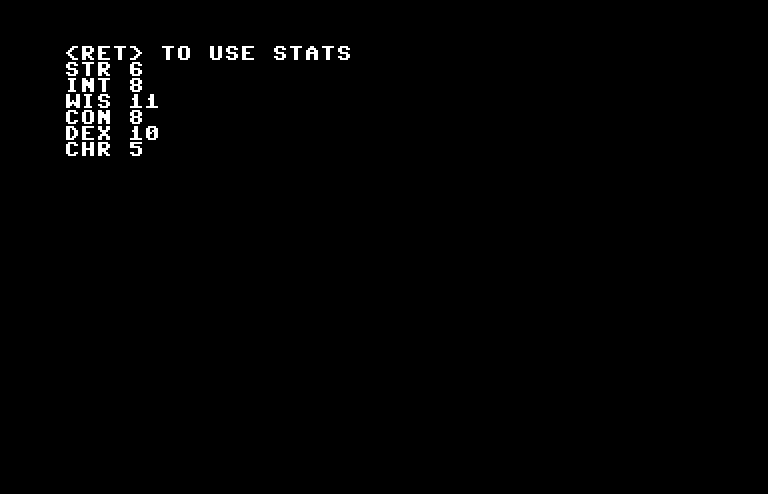 Telengard Commodore 64 Screenshot: Creating a new character.