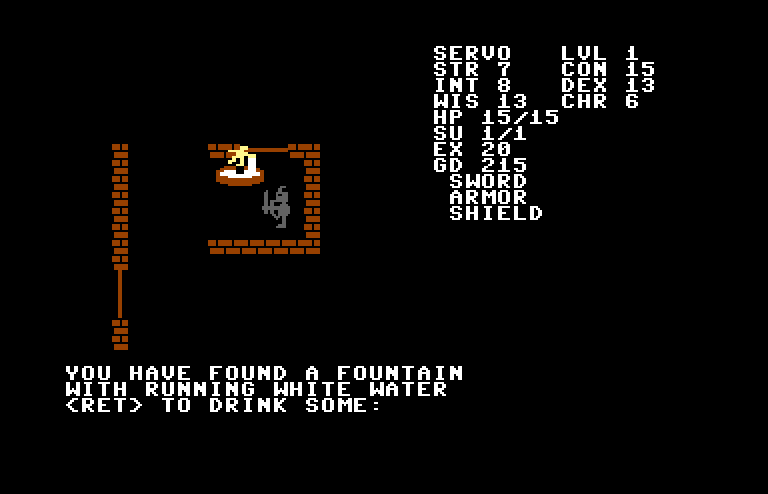 Telengard Commodore 64 Screenshot: Take a drink of water?