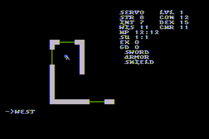 Telengard Atari 8-bit Screenshot: Hmm, let's try going west here...