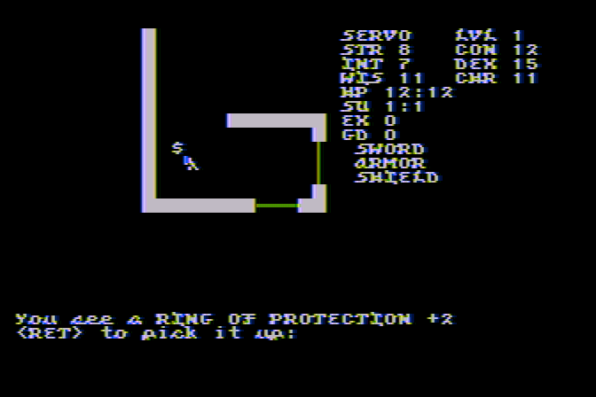 Telengard Atari 8-bit Screenshot: A ring of protection, I'll take that!