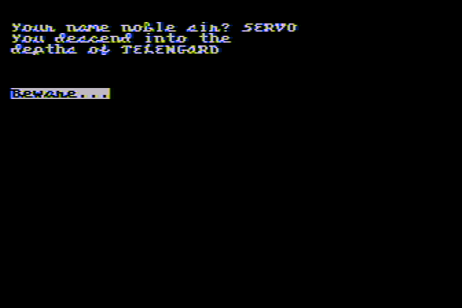 Telengard Atari 8-bit Screenshot: Beware! Time to head into the dungeon...