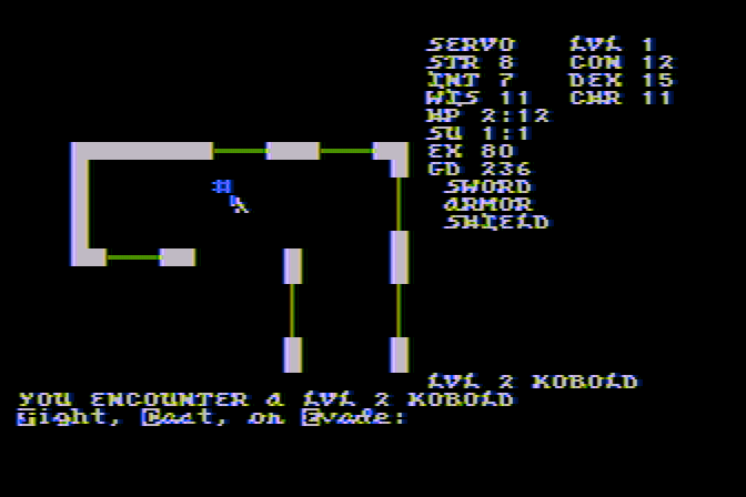 Telengard Atari 8-bit Screenshot: Oh no, another kobold!
