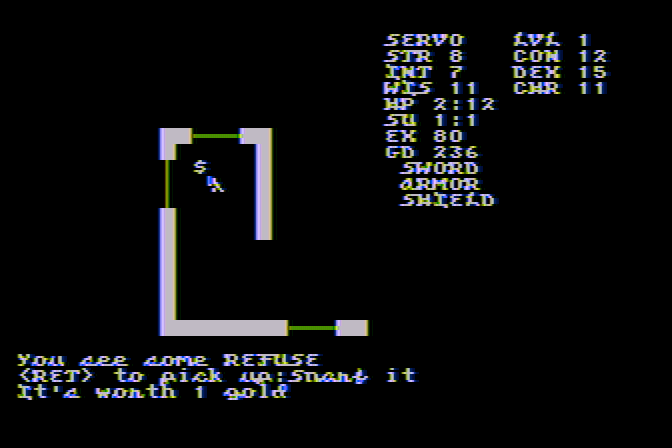 Telengard Atari 8-bit Screenshot: Should I pick up this refuse?