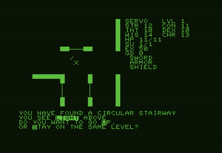 Telengard Commodore PET Screenshot: Found a stairway...