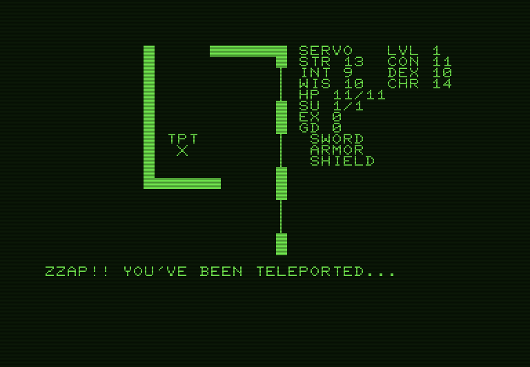 Telengard Commodore PET Screenshot: Zzap! I've been teleported...