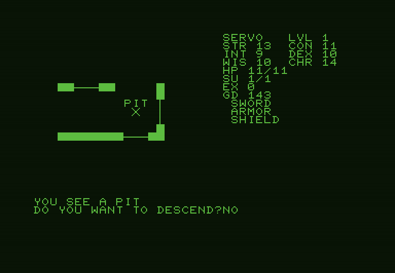 Telengard Commodore PET Screenshot: Descend into the pit?