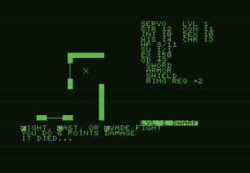 Telengard for Commodore PET - Attacking an opponent, and it died...