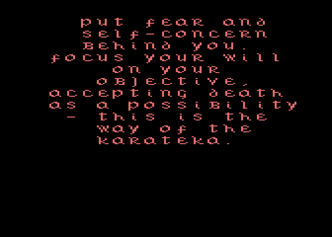 Karateka Atari 7800 Screenshot: The end of the story which scrolls by...