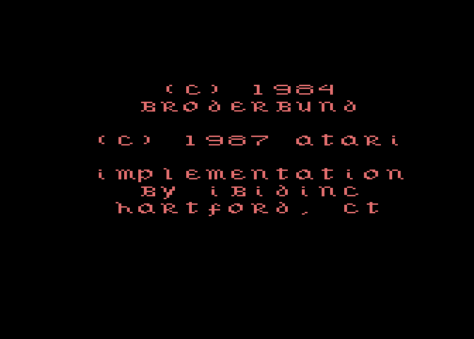 Karateka Atari 7800 Screenshot: Copyright information.