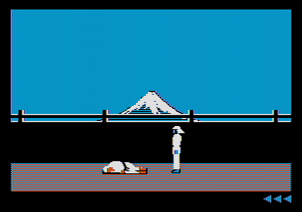 Karateka Apple II Screenshot: I've been knocked down...