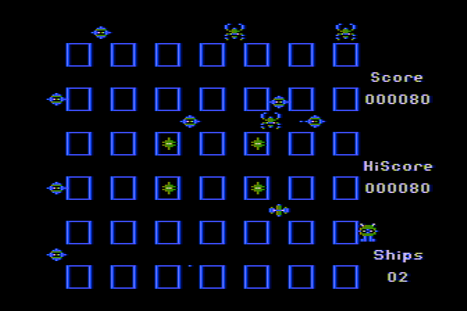 Crossfire Atari 8-bit Screenshot: Enemies start showing up fast!