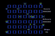 Crossfire for Atari 8-bit - Collect that green object for bonus points.