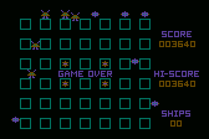 Crossfire Atari 8-bit Screenshot: Game over.