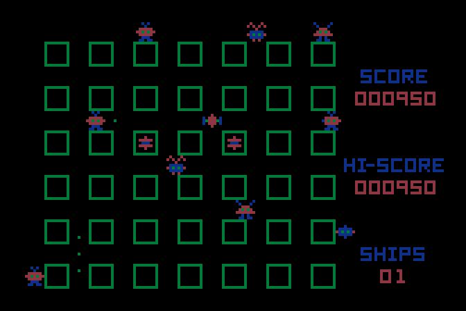 Crossfire Atari 8-bit Screenshot: Make sure you don't accidentally get caught in the crossfire!