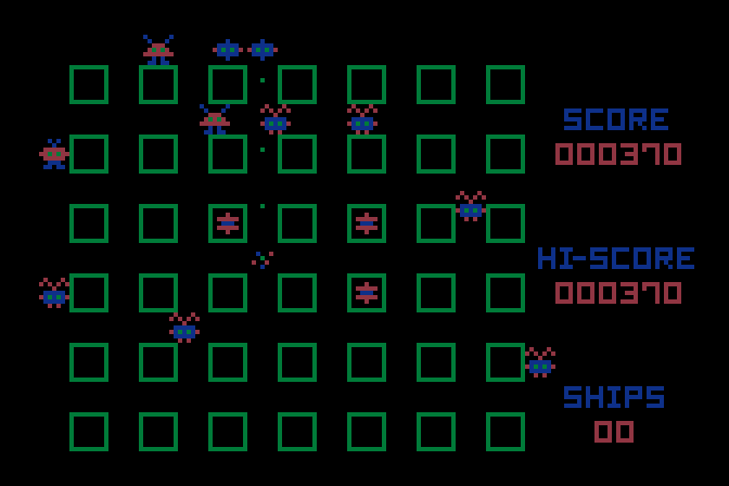 Crossfire Atari 8-bit Screenshot: Blasting opponents...