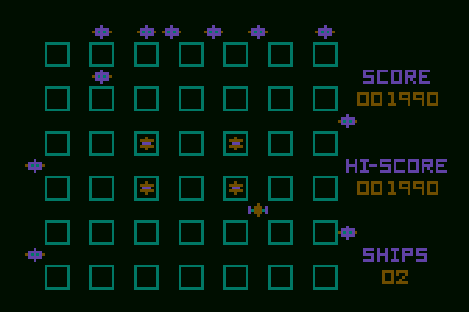 Crossfire Atari 8-bit Screenshot: Start of round 2.