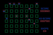 Crossfire for Atari 8-bit - I need more ammo; collect the 4 green dots to replenish.