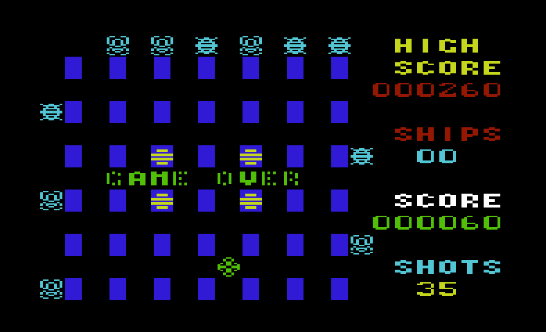 Crossfire Commodore VIC-20 Screenshot: Game over.
