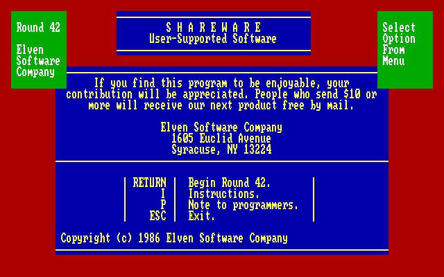 Round 42 IBM PC/Compatibles Screenshot: Introduction screen.