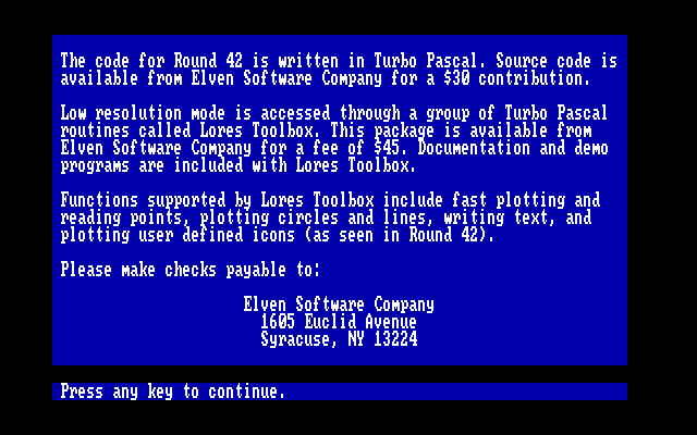 Round 42 IBM PC/Compatibles Screenshot: About how Round 42 was programmed.