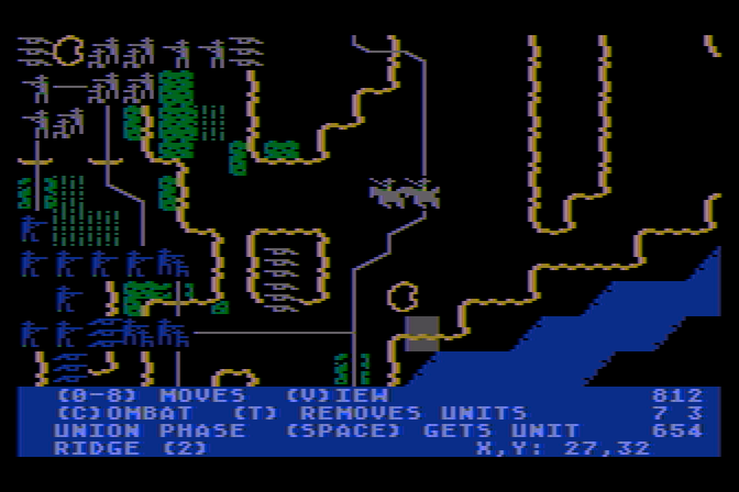Battle of Antietam Atari 8-bit Screenshot: Navigating the map.