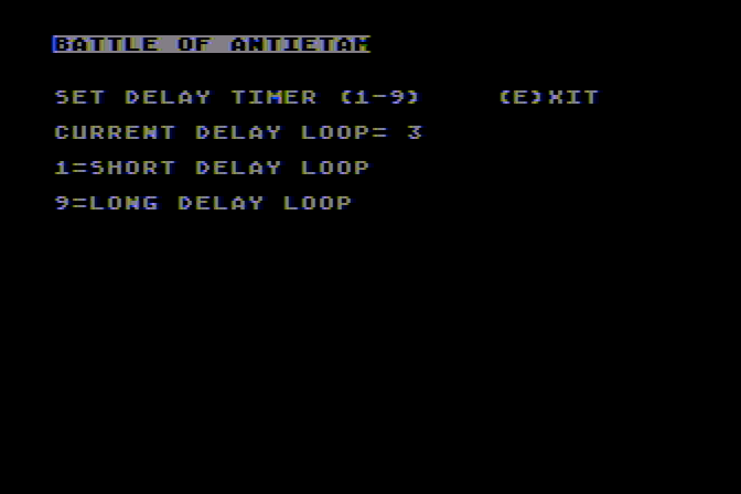 Battle of Antietam Atari 8-bit Screenshot: Setting the game delay...
